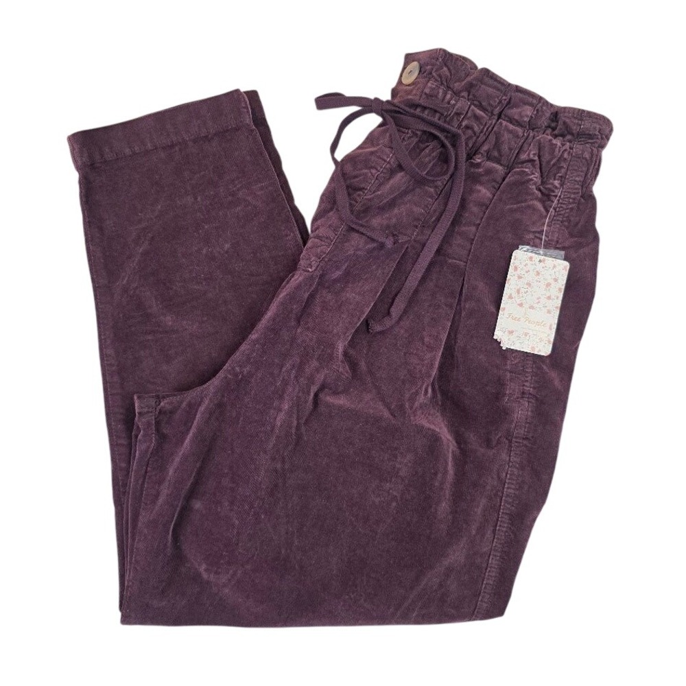 Free People Women's Small Margate Corduroy Paperbag Pants Plum Purple Boho NWT